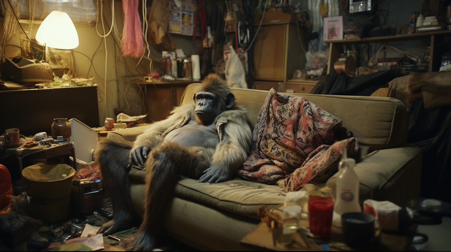 Anthro primate relaxing on a couch