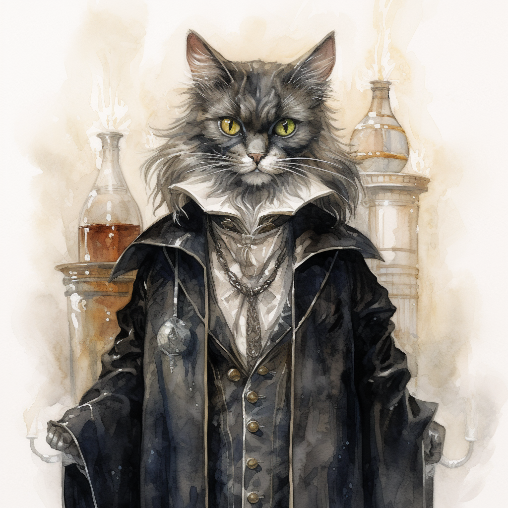 Funny anthropomorphic cat mad scientist image