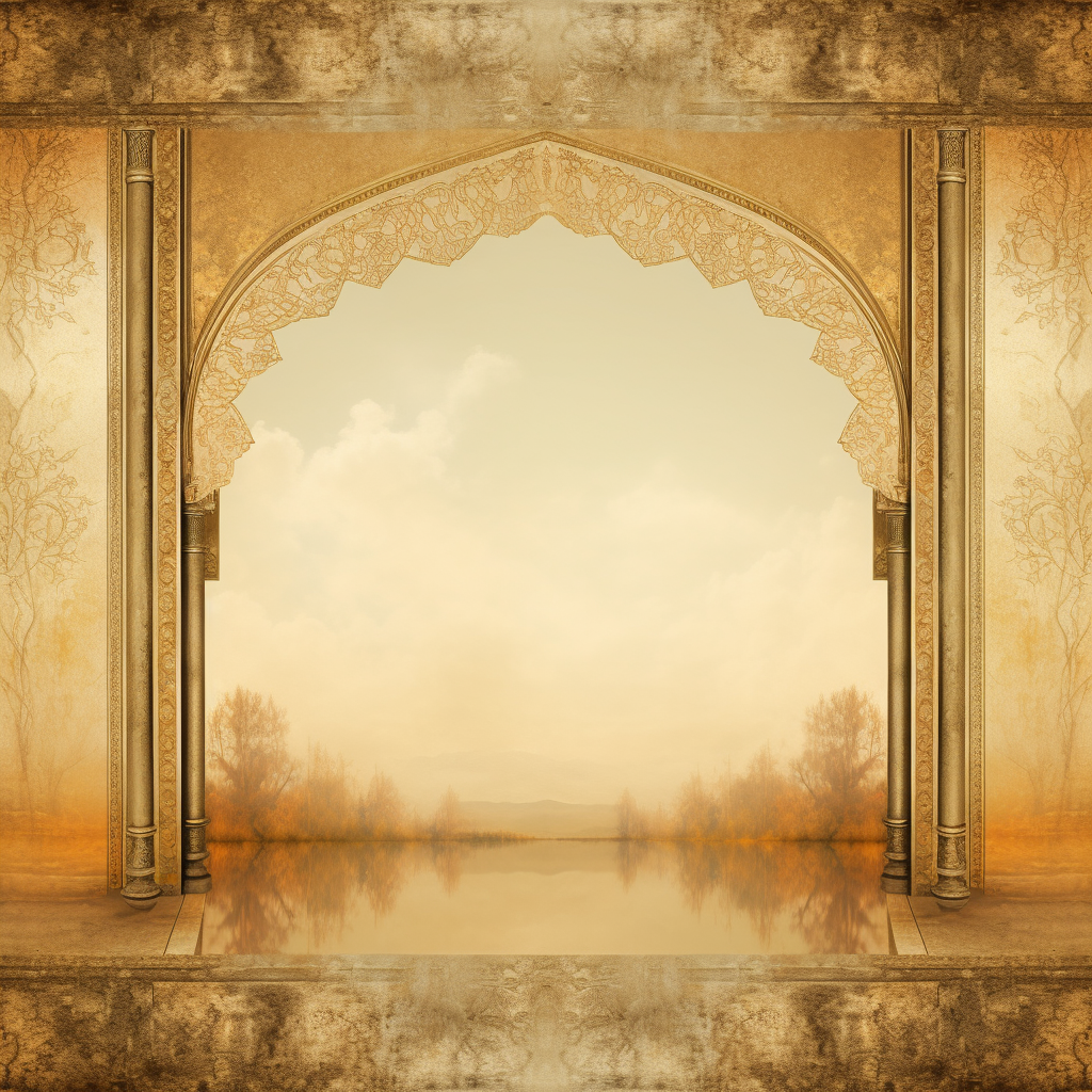 Symmetrical landscape in antique style with beige and gold