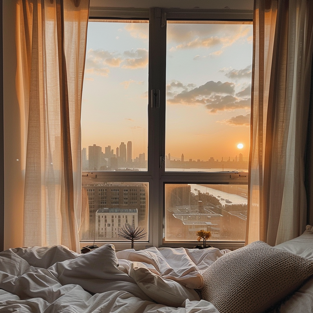 Sun rising through apartment window