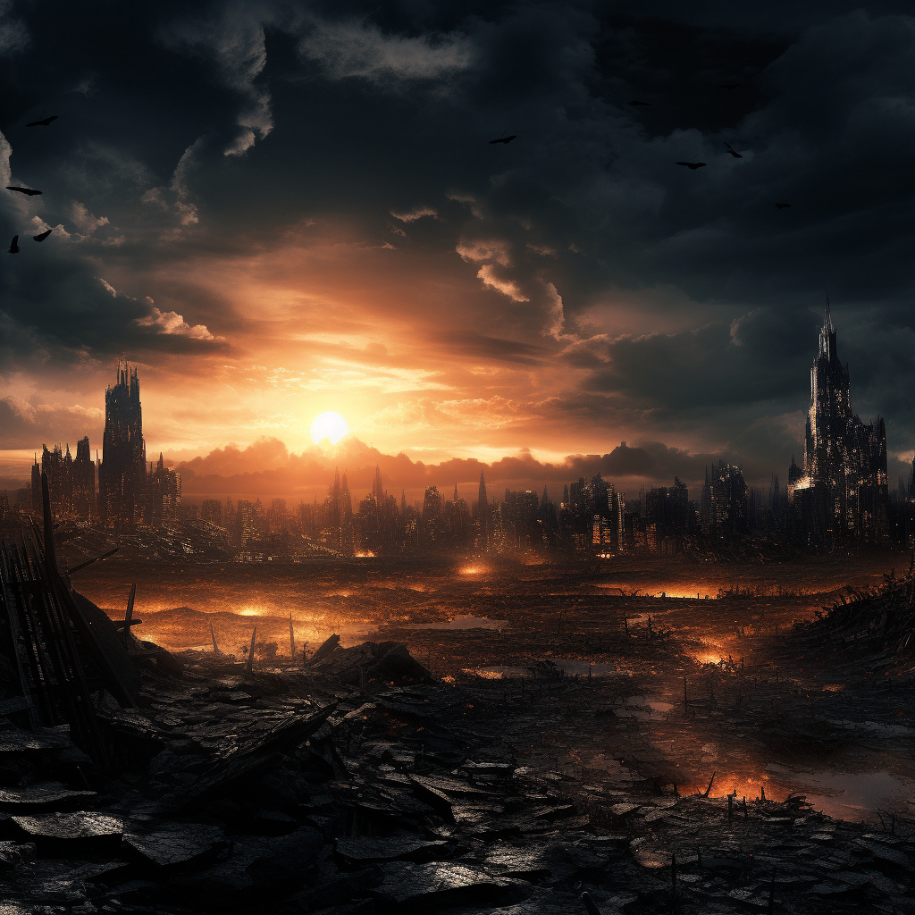 Apocalyptic city landscape with distant view