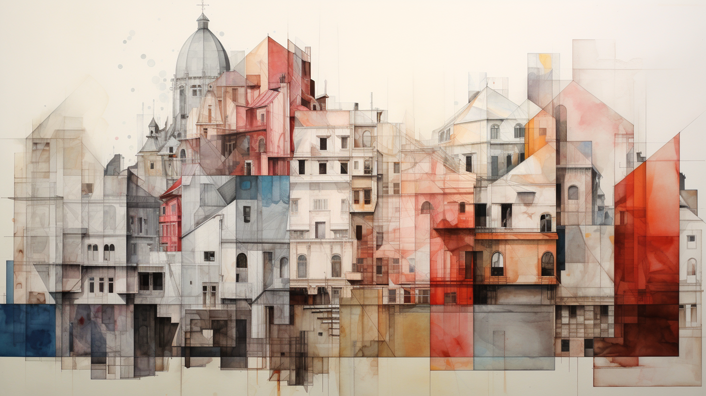 Architectural collage in watercolour