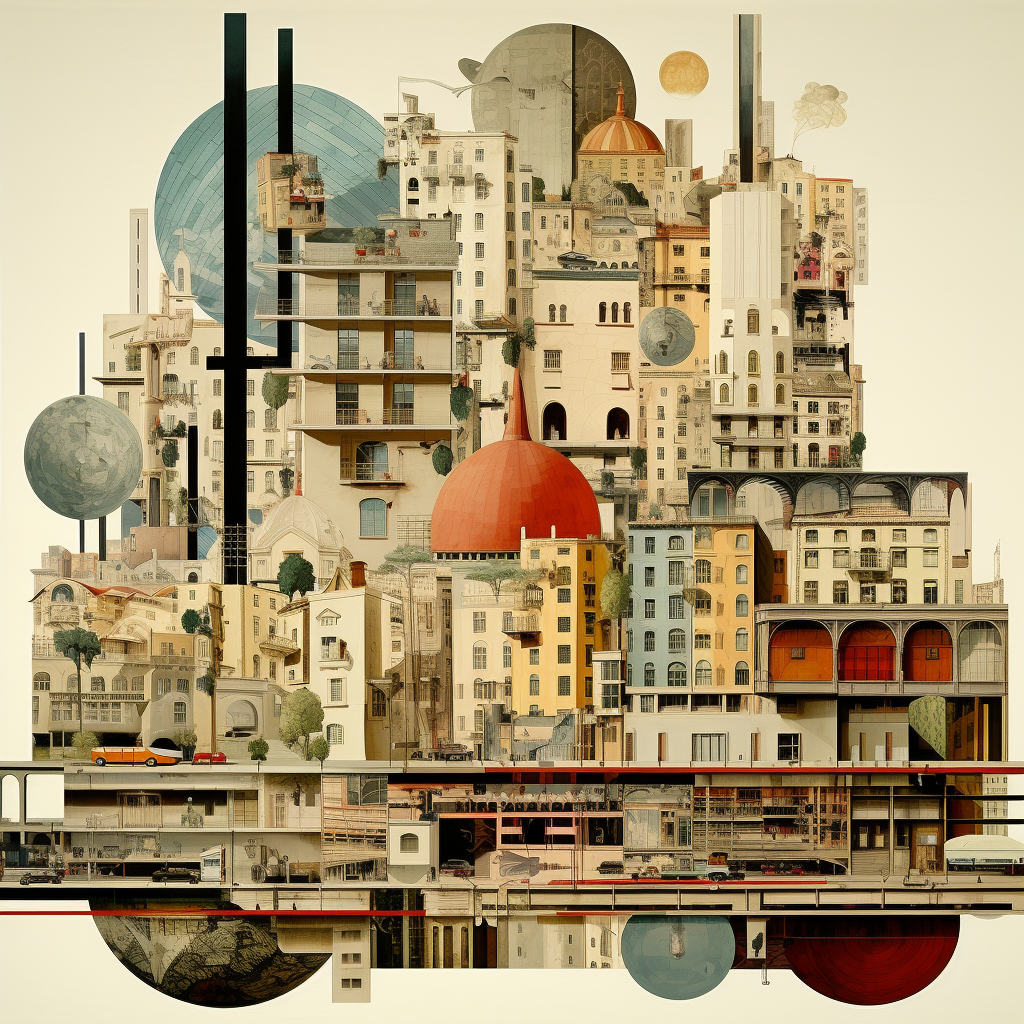 Creative architectural collage showcasing innovative designs