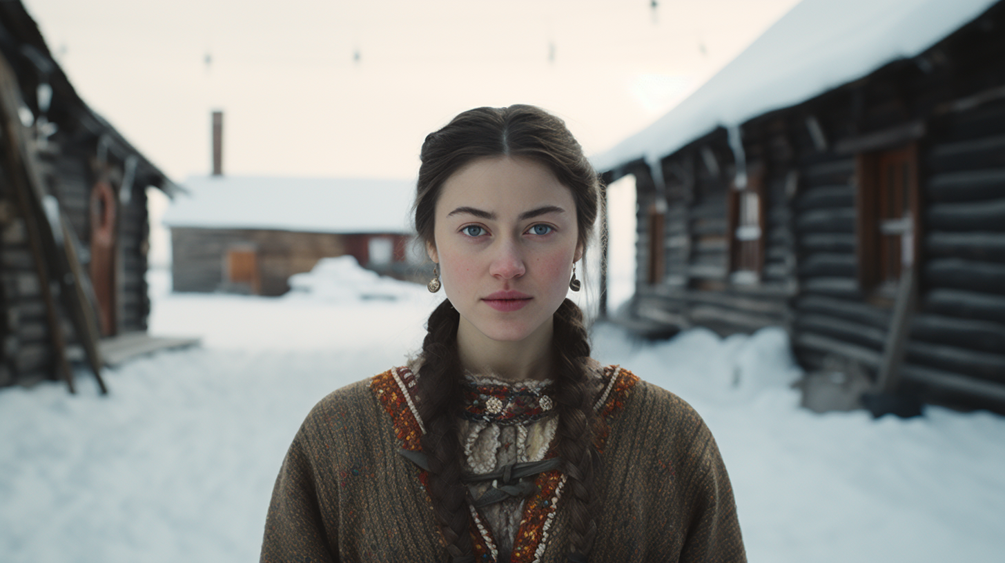 Arctic Russian Villager in Wollen Dress