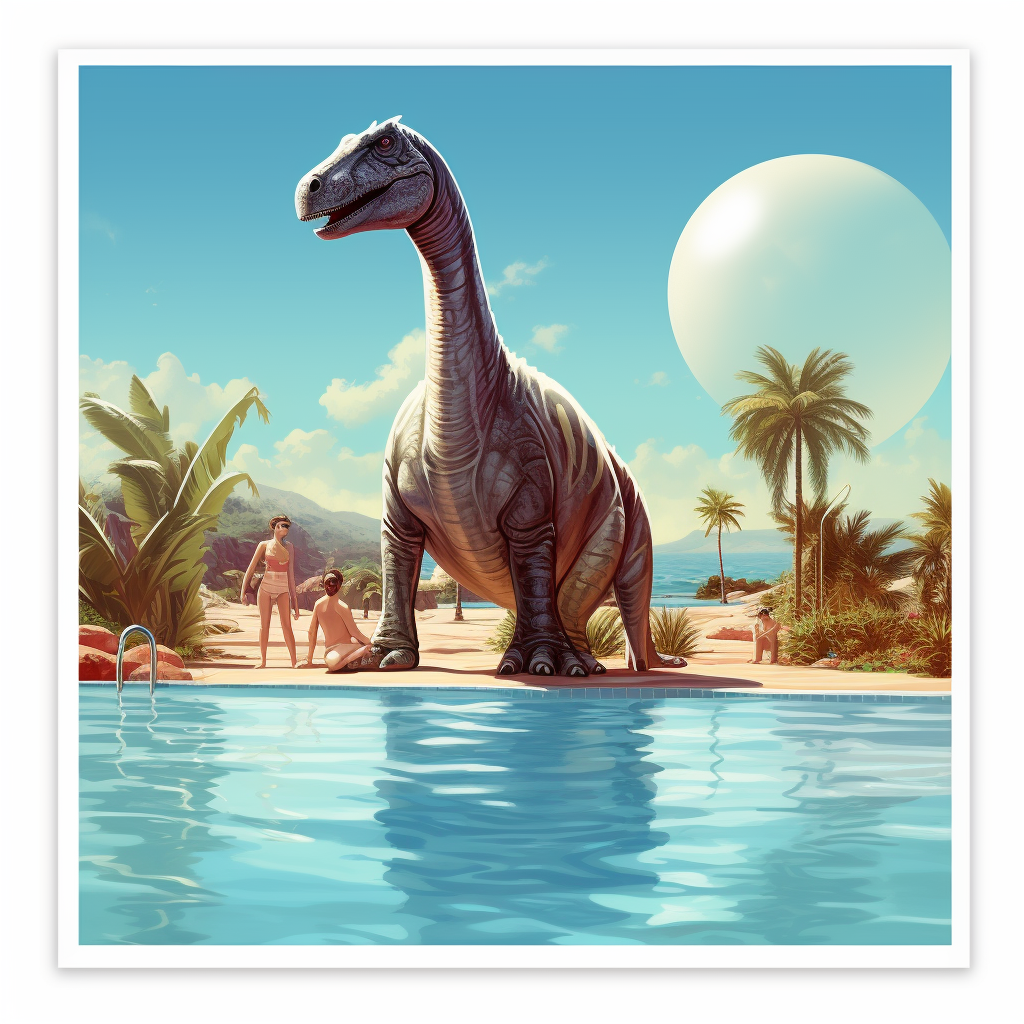 Friendly Argentinosaurus Lifeguard Watching Over Dino Pool Party