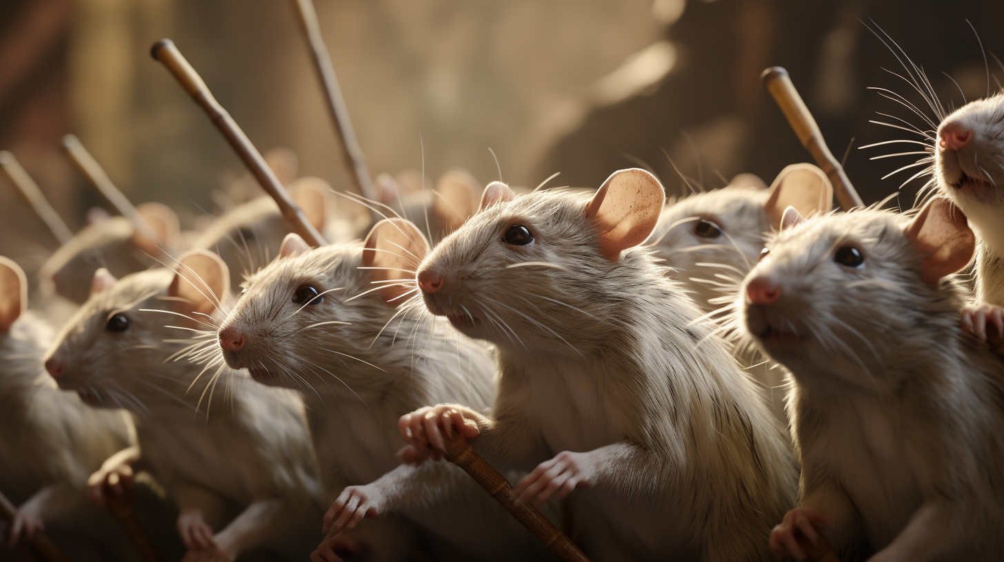 Photorealistic army of rats in side view