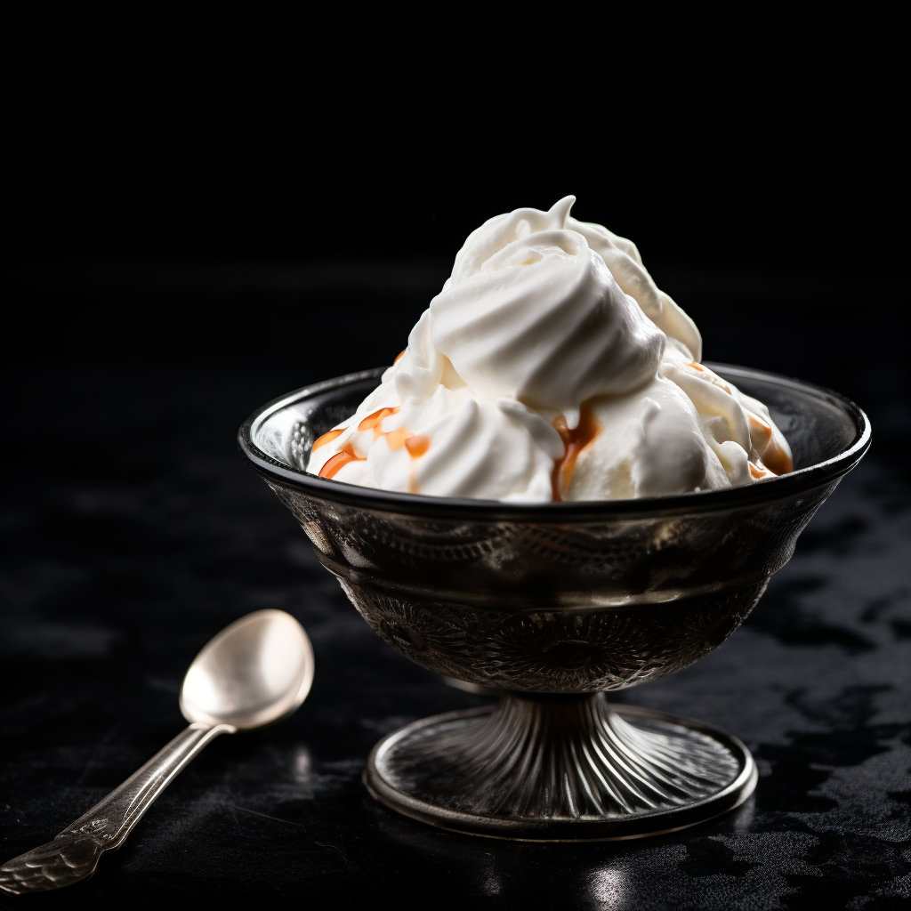 Artisanal yogurt ice cream with Italian Amarena syrup in a bowl