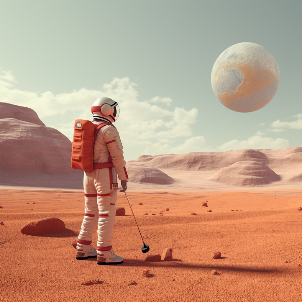 Astronaut playing golf on Mars