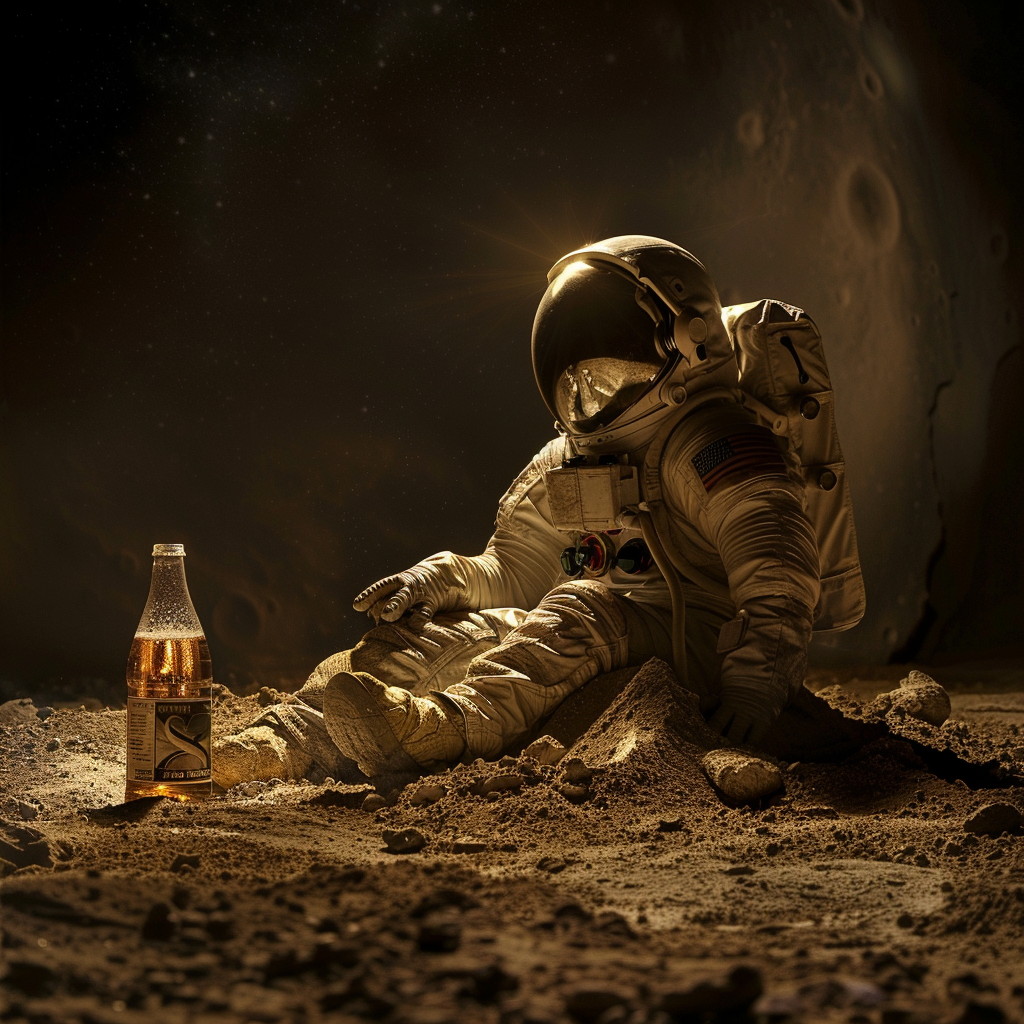 Astronaut scavenging soft drink treasure earth