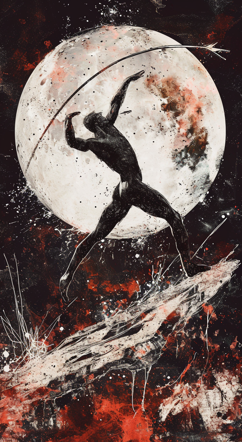 Athlete Throwing Javelin on Moon Drawing