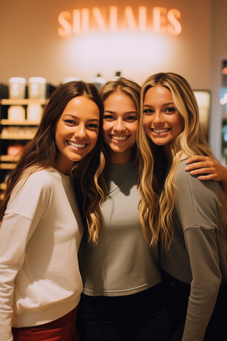 Three young athletic girls in Lululemon outfits posing