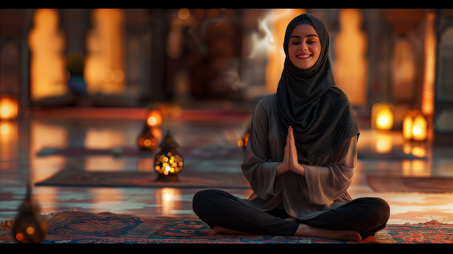 Athletic woman in hijab doing yoga