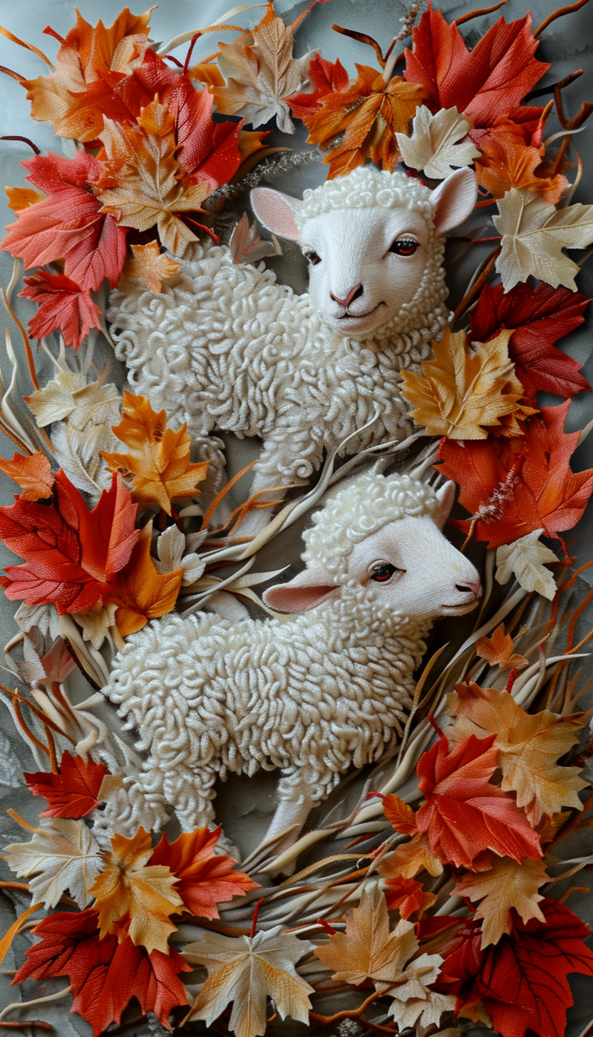 autumn fluff falling leaves lambs