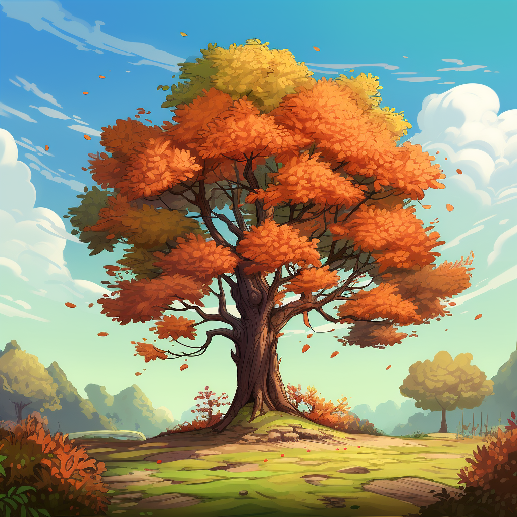 Vibrant cartoon-style autumn forest scene