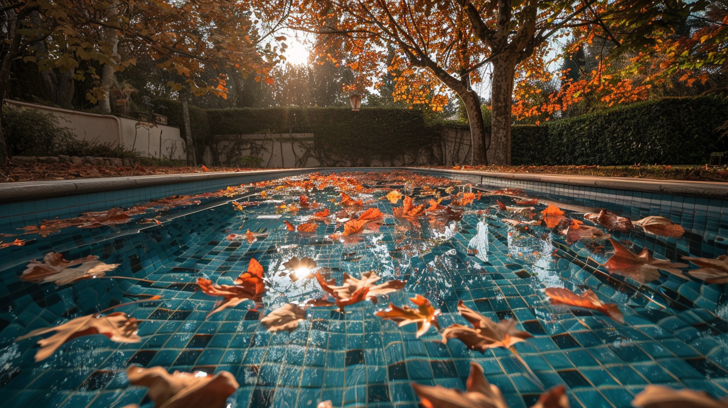 Autumn leaves in pool water