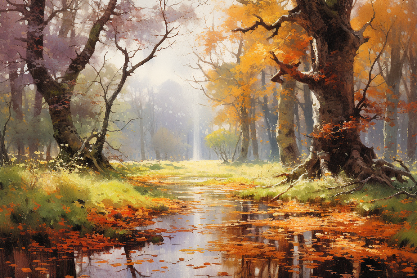 Illustration of a beautiful autumn oak forest