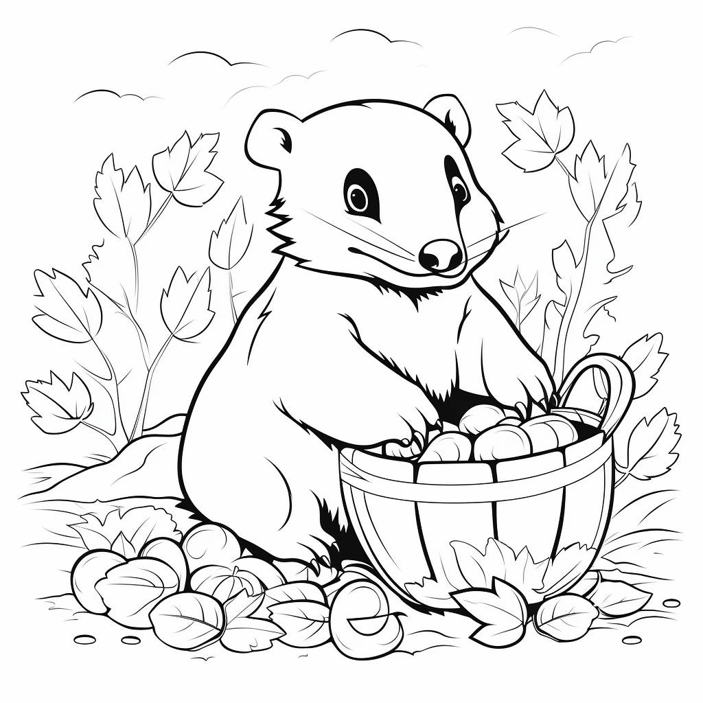 Simple black and white badger coloring page