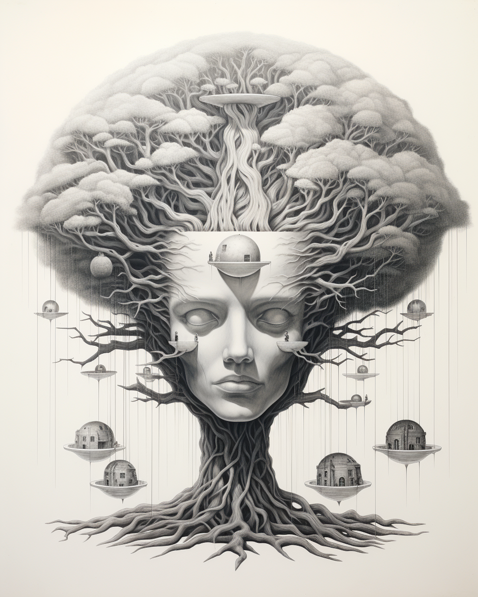 Axis Mundi surreal pencil drawing