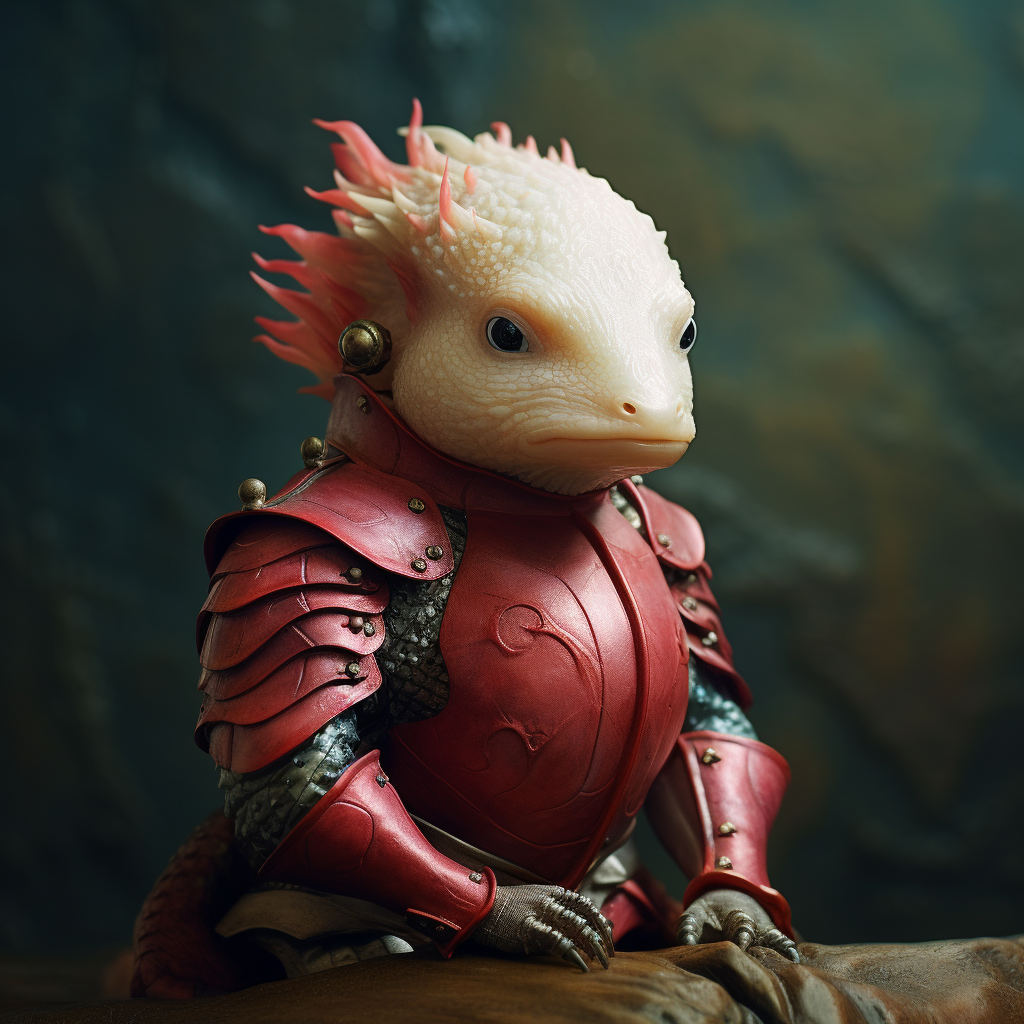 Cute axolotl posing as a knight