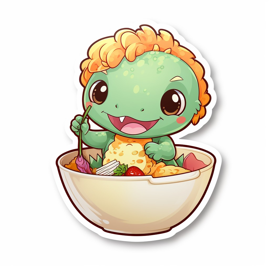 Cute Baby Dino Enjoying Delicious Ramen