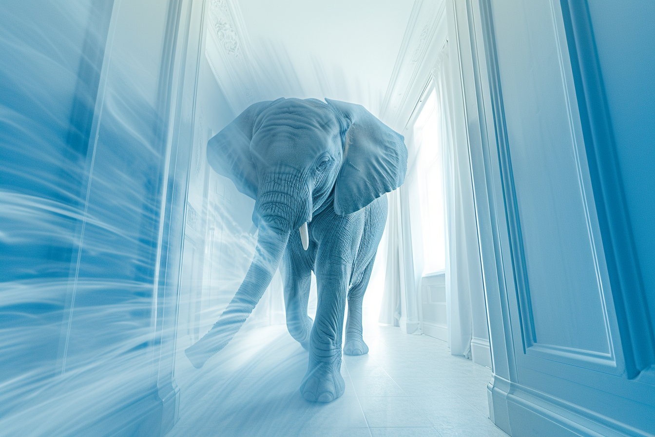 Baby elephant ghost walking in newroom