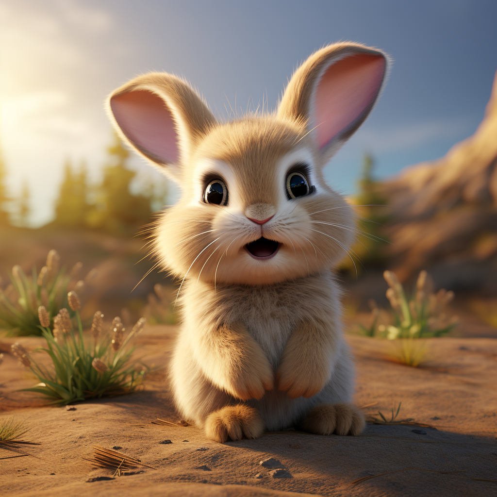 Cute baby lop earred rabbit in Pixar animation style