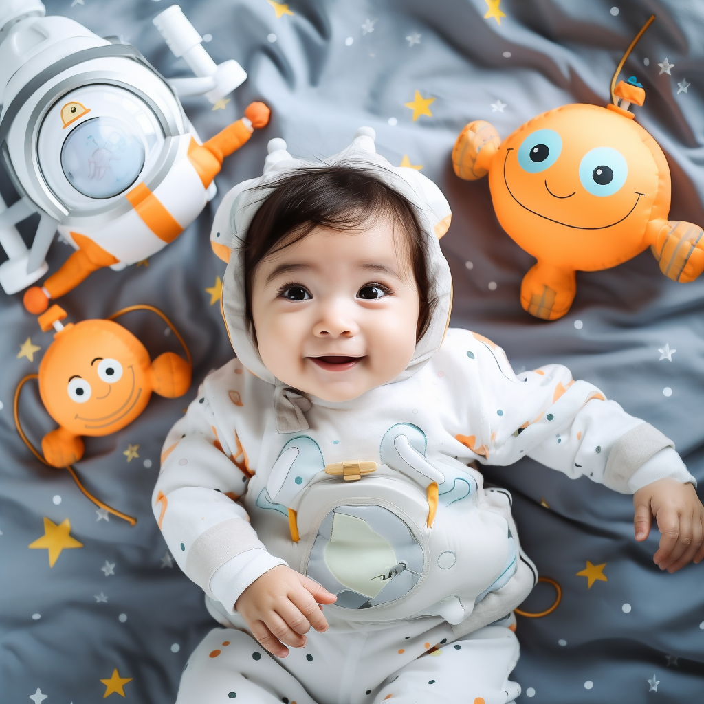 Adorable baby Indian girl dressed as astronaut