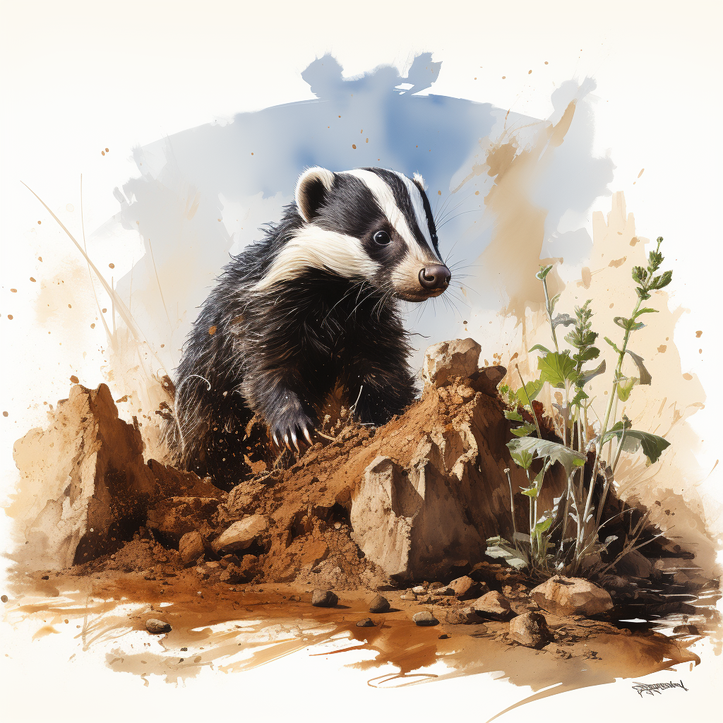 Badger with Worms Illustration