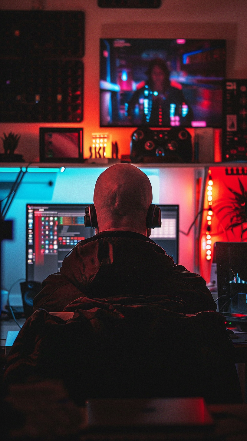 Bald Guy Working on Computer