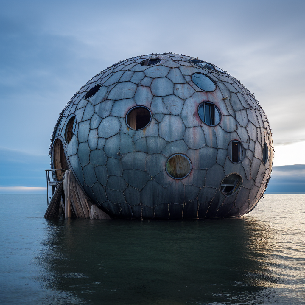 Unique ball-shaped building in the sea