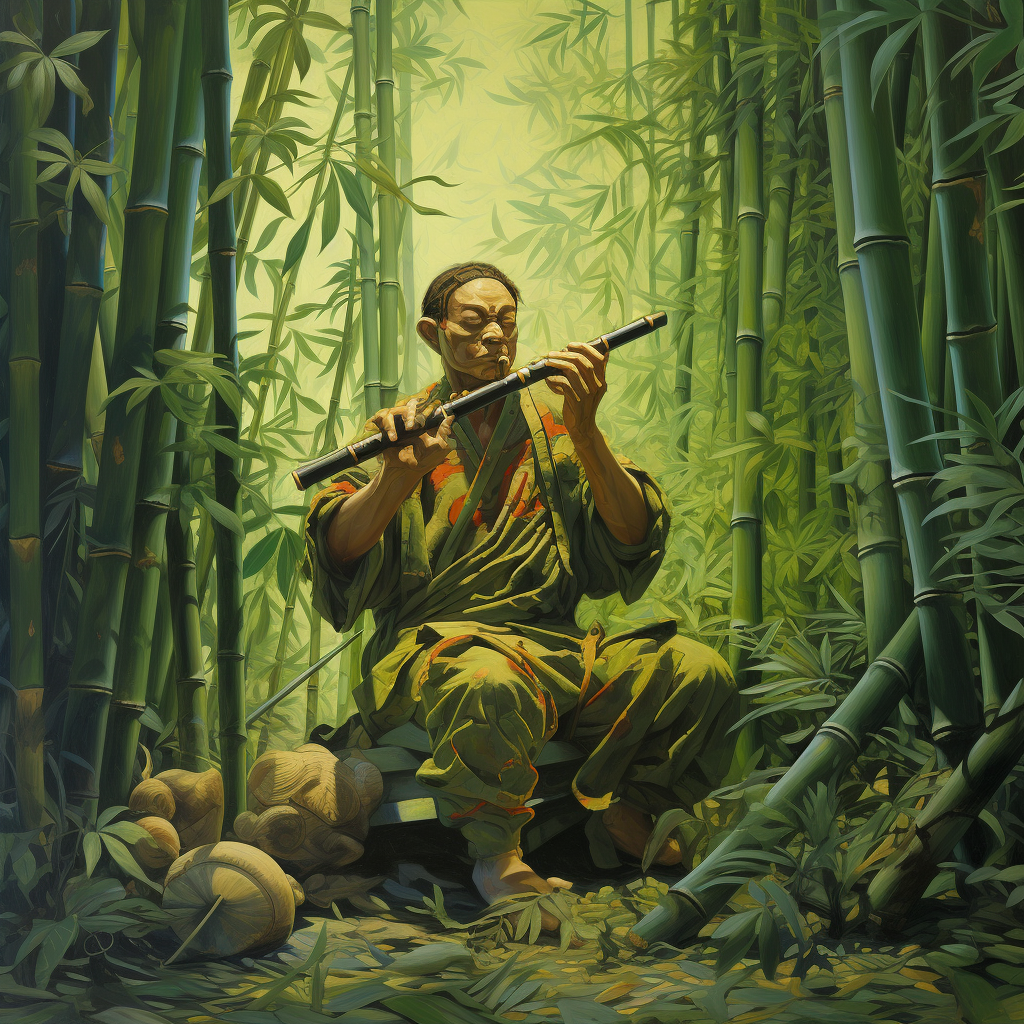 Bamboo flute player artwork