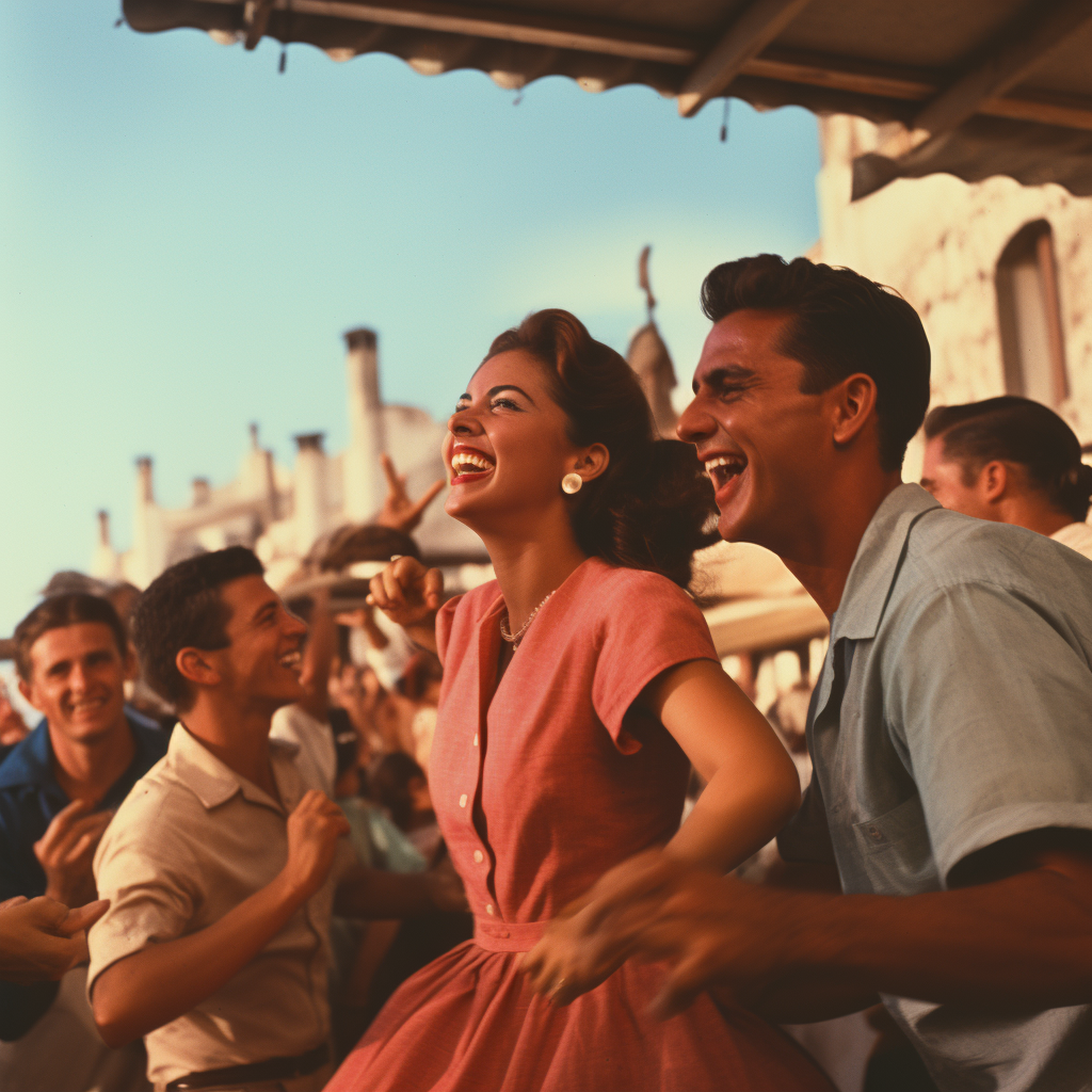 Group of people dancing at a tropical bar