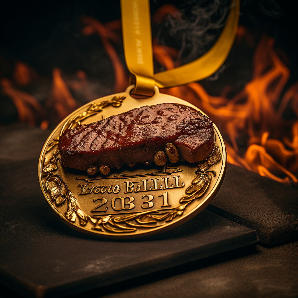 Golden medal with BBQ 2023 inscription