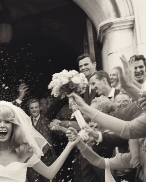 Brigitte Bardot being carried out of the church on her wedding day