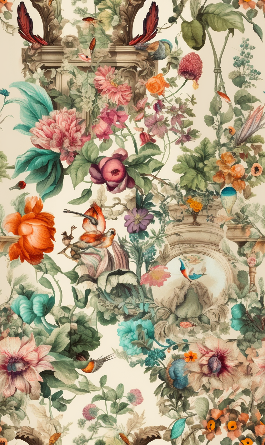 Hyperrealistic Baroque Symbols and Plants Print