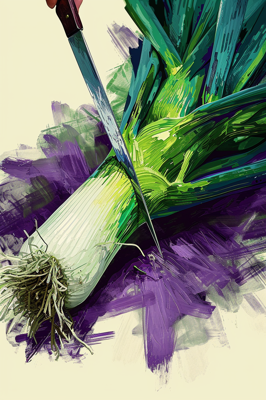 Colorful Basquiat Leek Cutting Illustration