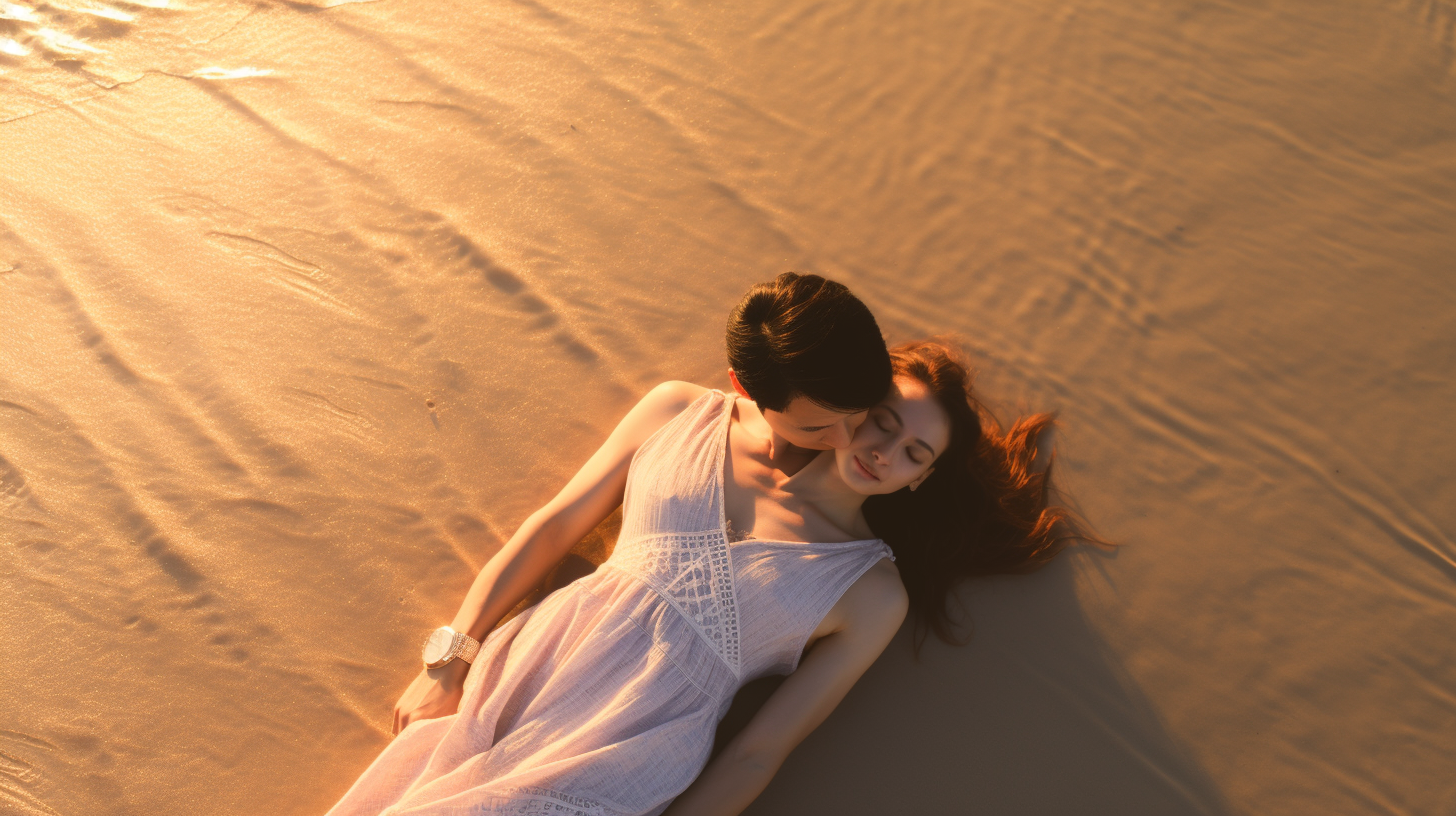 Loving couple enjoying beach sunset