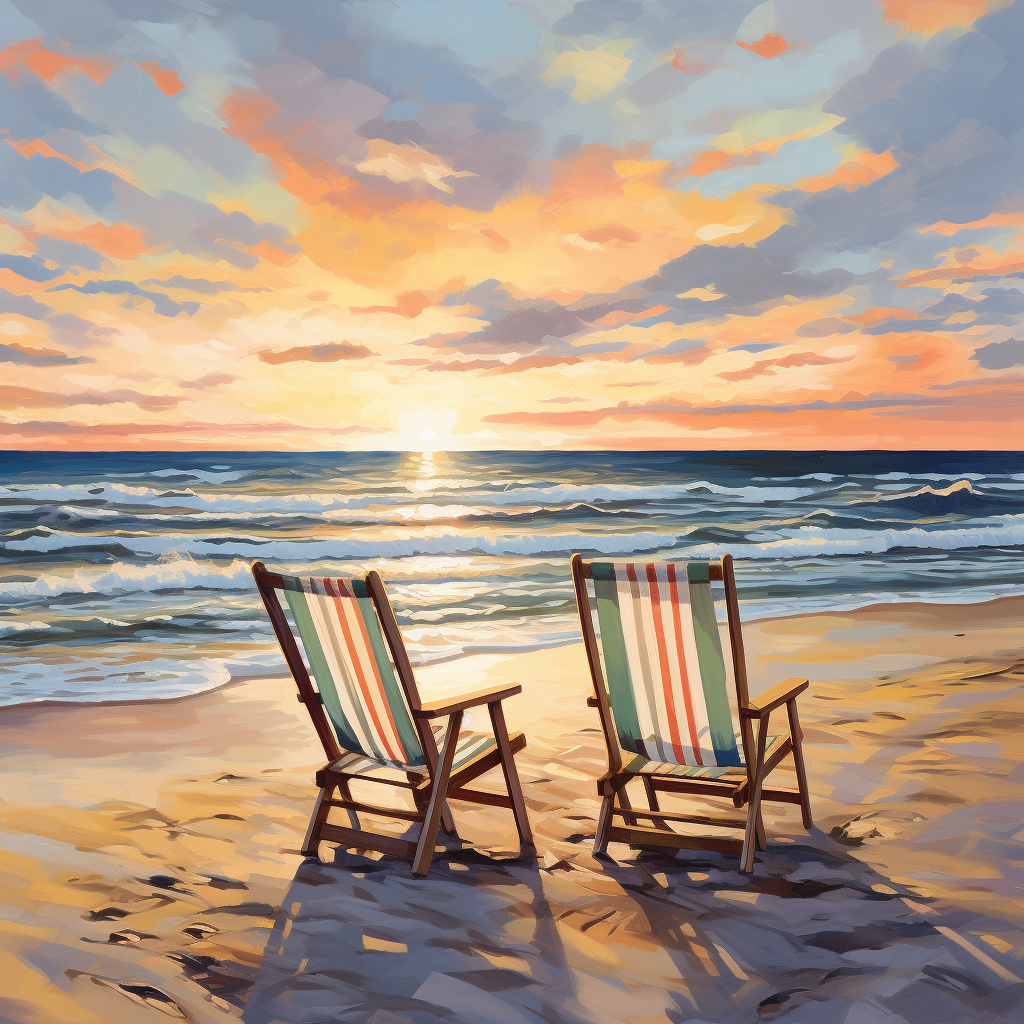 Beach Sunset Chairs Painting Image