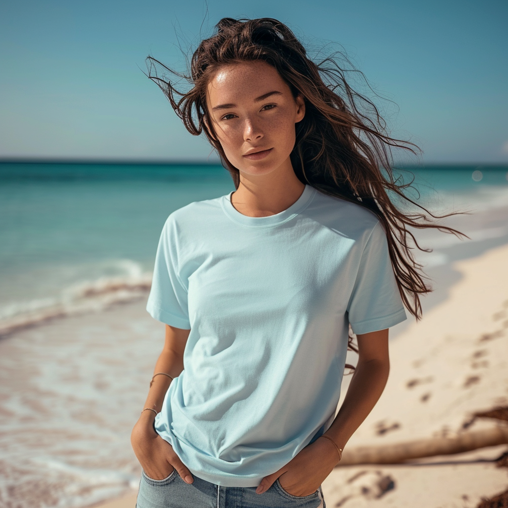 Beachy Model in Light Blue T-Shirt