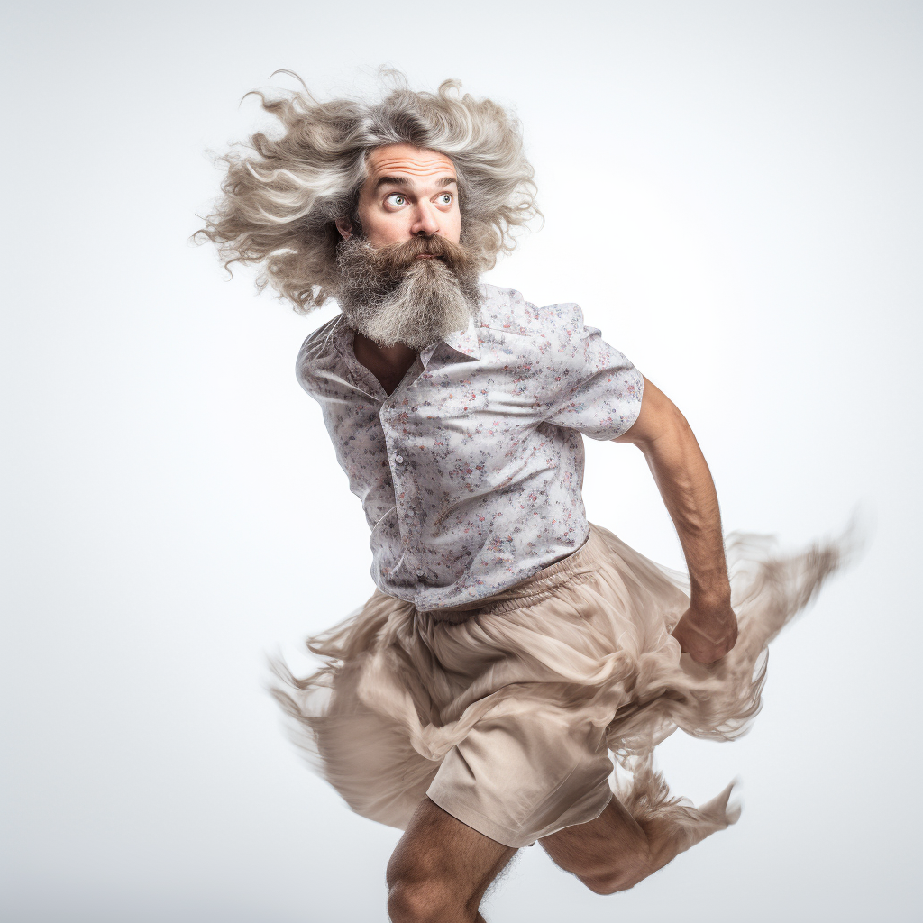 Confident bearded man in dress walking