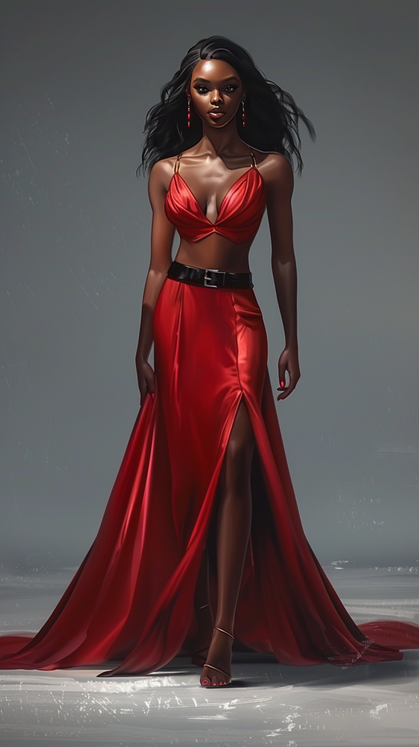 African American princess woman in red dress