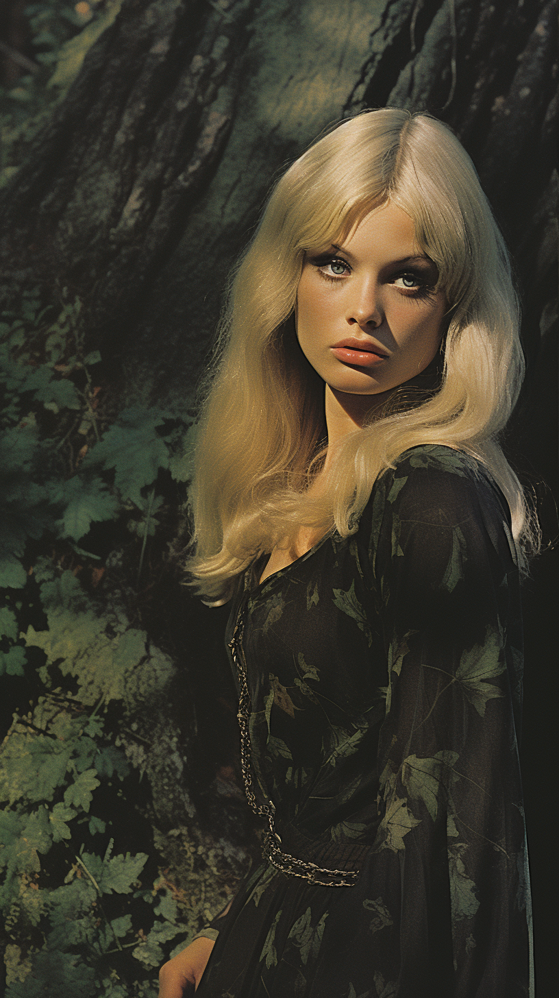 Illustration of a beautiful blonde girl drug dealer in a medieval forest