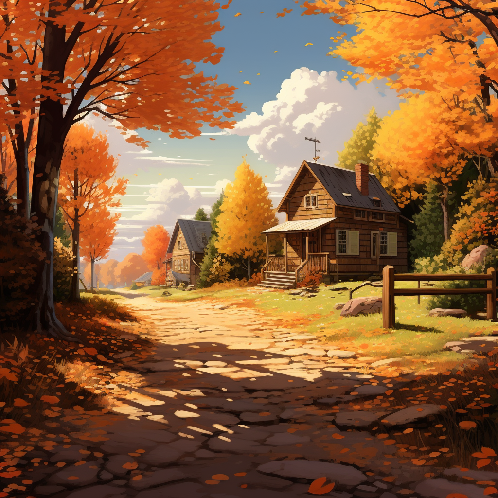 Vibrant autumn landscape illustration