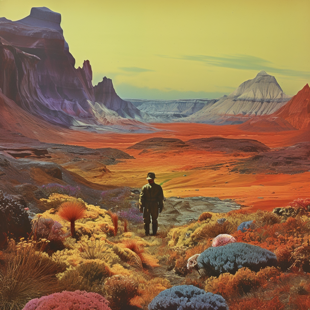 Vibrant fantasy landscape with sci-fi Westernpunk elements