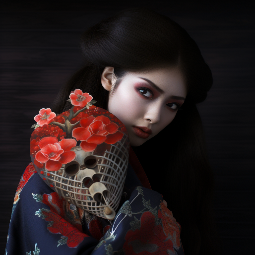 Geisha with Hanya Mask in stunning detail