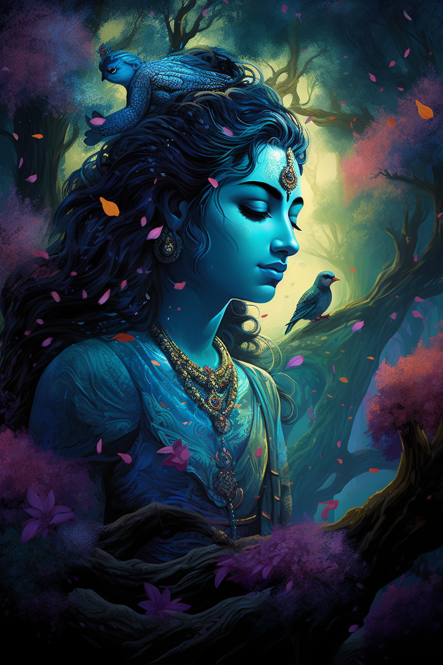 Enchanting Krishna Painting in Psychedelic Style