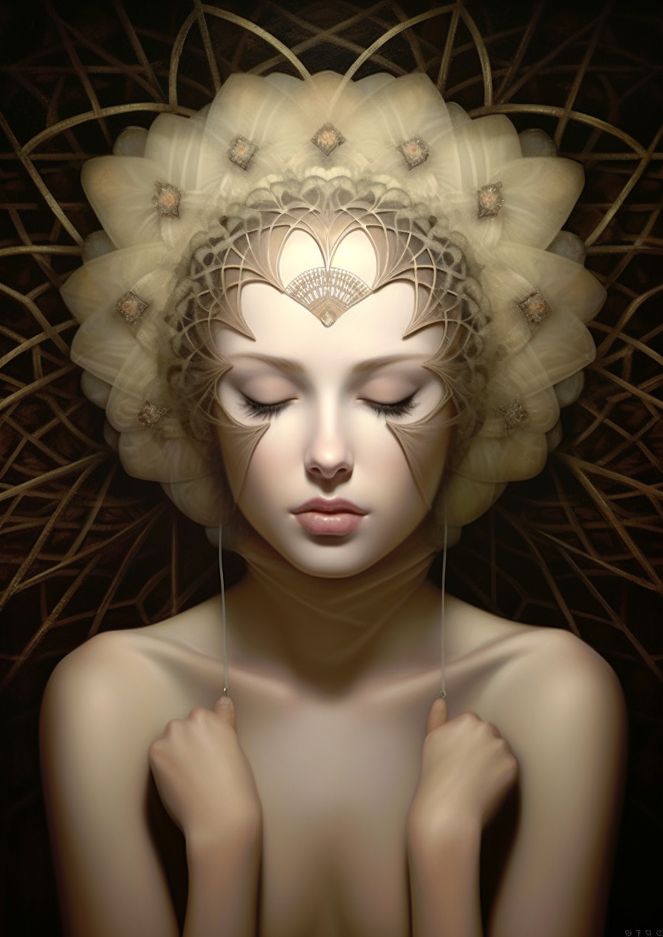 Lady with Porous Fractal Lattice Shell on Head