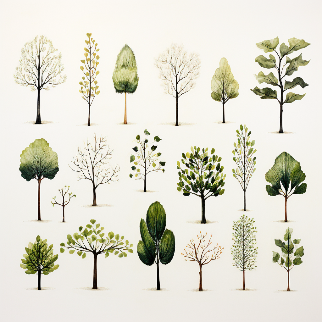 Minimalistic trees drawing on white background