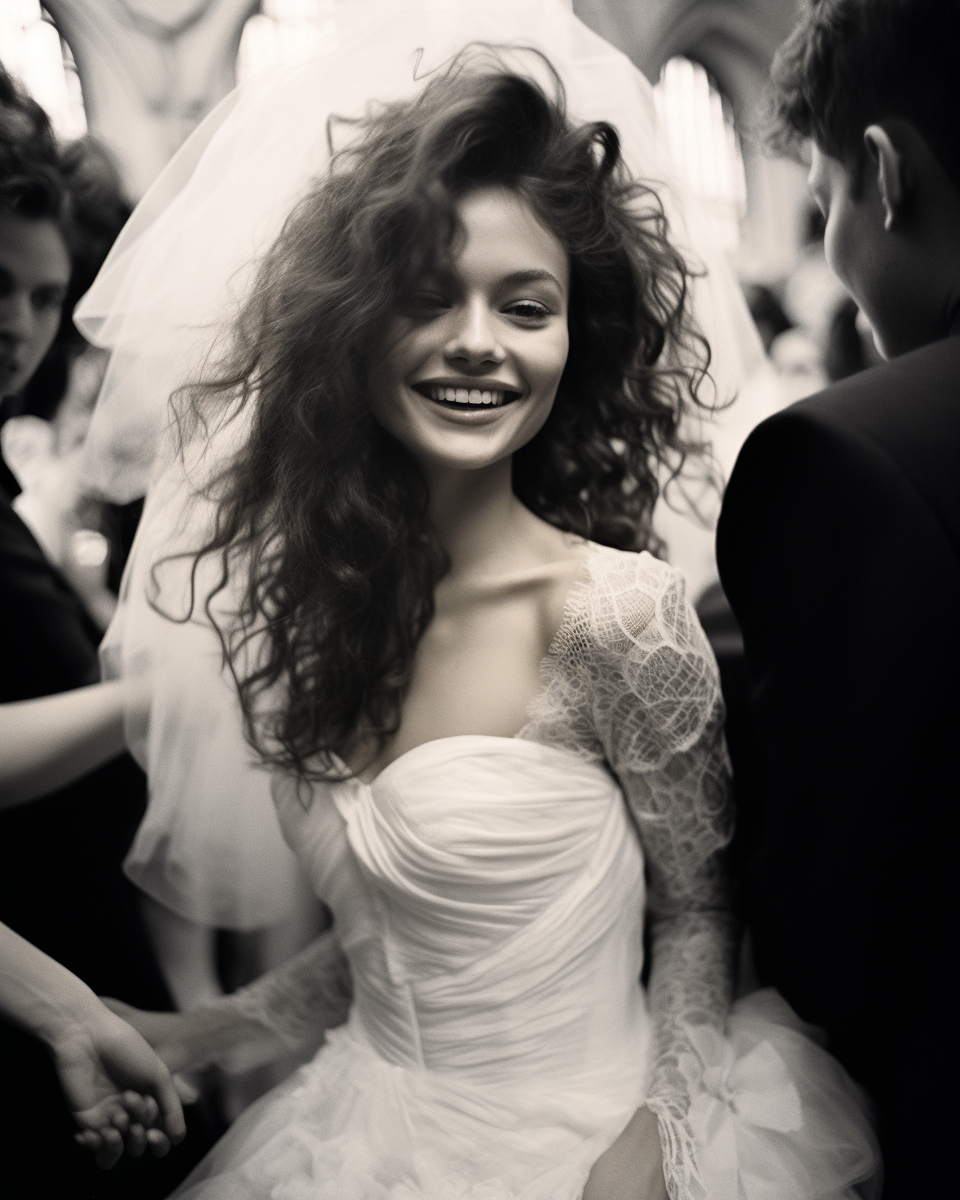 Young bride dancing with crowd