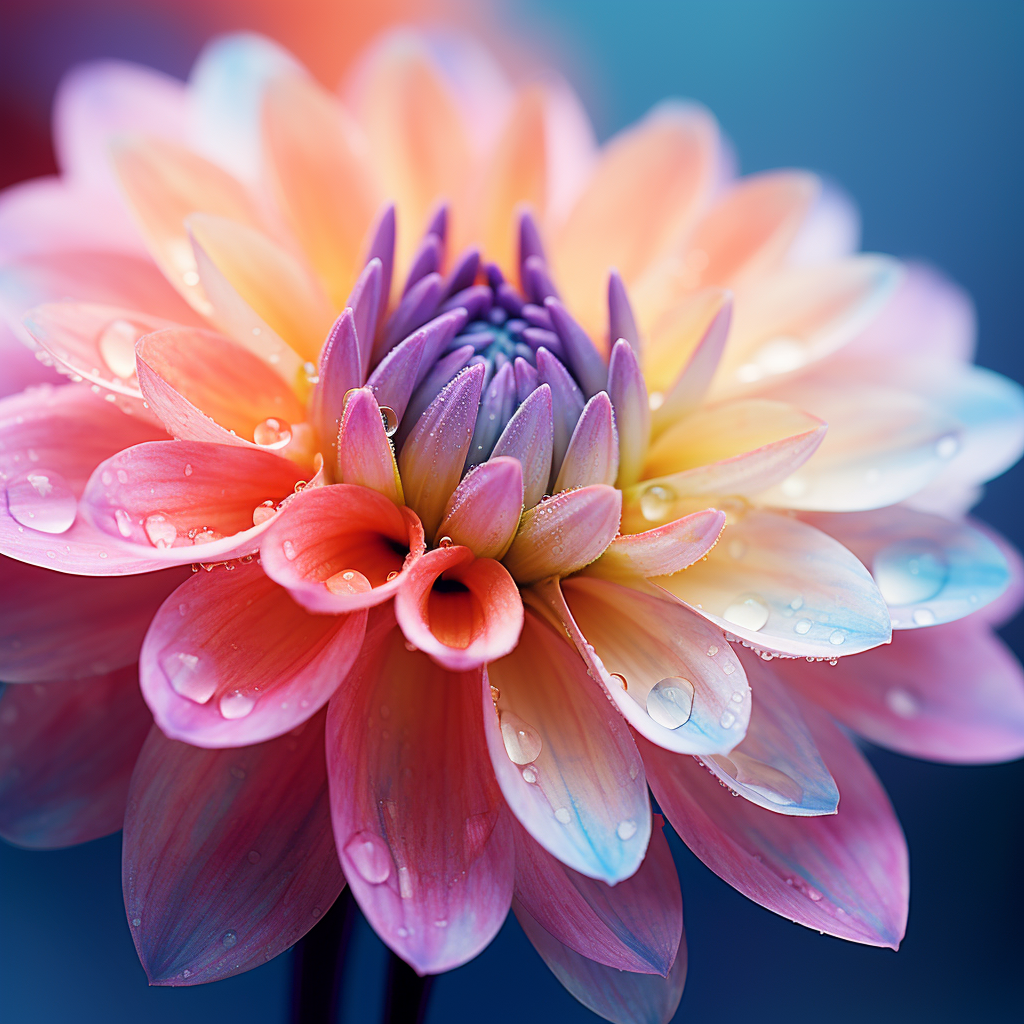 Zoom Flower with Blurred Background in Orange, Pink, Violet, Ice Blue